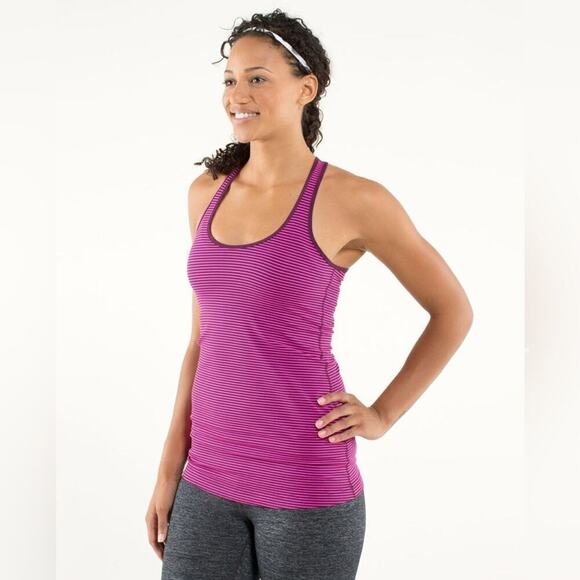 Lululemon Cool Racerback in Hyper Stripe Raspberry Glo Light / Plum Size 6 - Picture 12 of 13
